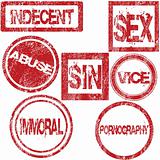 Red rubber stamps with sexual conotation