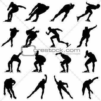 skating man silhouette set