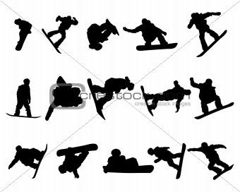 snowboarde man silhouette set
