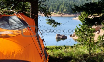 Camping Tent by the Mountain Lake
