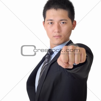 Confident Asian business man with fist