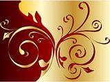 Red and gold floral background. Vector