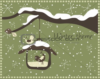 Winter theme with bird feeder, vector