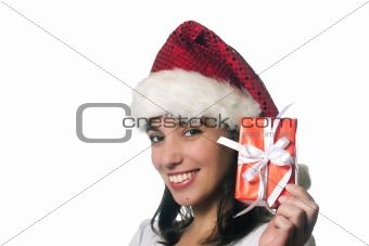 Beautiful christmas girl with a gift