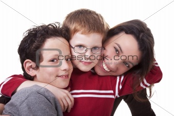 happy woman and children