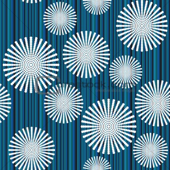 Retro background with stipes and abstract flowers, pattern