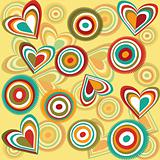 Retro pattern with abstract hearts and circles