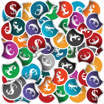 Seamless with stickers with international currency symbols