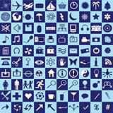 Set of blue squares with icons