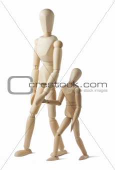 Two mannequins walk