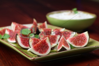 Black mission fig appetizers with nut and honey cheese