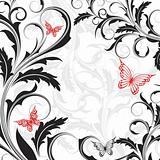 Background  with  flowers and butterflies
