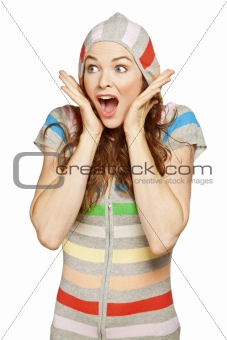 Portrait of a beautiful young surprised woman