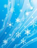 Whirling snowflakes on a blue background