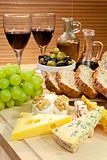 Mediterranean Diet of Cheese, Wine, Grapes, Olives, Bread Balsma