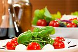 Tomato Mozarella Rocket or Rocquet Salad With Olive Oil and Bals