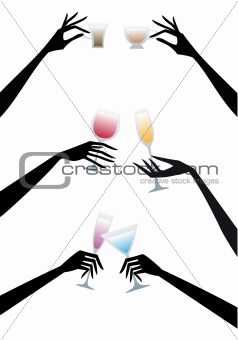 hands with drinks, vector