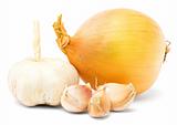 Onion and garlic. Isolated on white