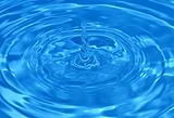 Drop falls in blue water