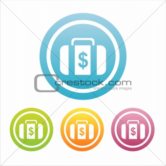 colorful suitcase with money  signs