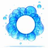 Banner of the beautiful transparent blue bubbles. With a place f