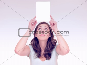 Beautiful young woman and blank card
