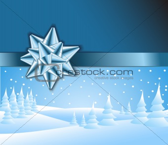 Blue Christmas card with snowy landscape