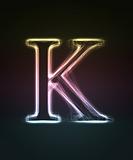 Glowing font. Shiny letter K.