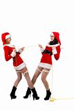 Two sexual girls in Christmas clothes .