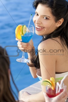 Beautiful Hispanic Latina Woman Drinking A Cocktail With Her Fri