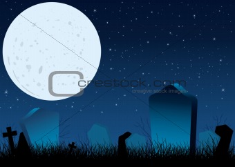 Halloween starry night on cemetery