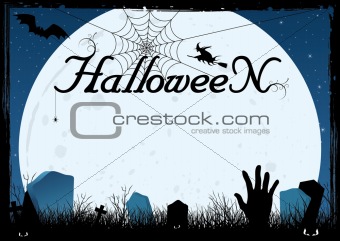 Blue halloween card or cemetery background