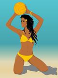 Girl With Ball On The Beach