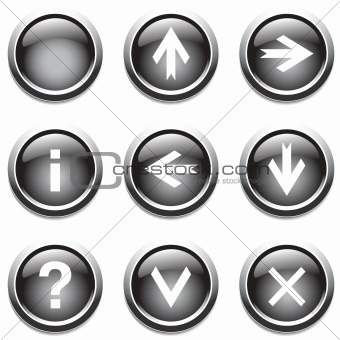 Black buttons with signs.