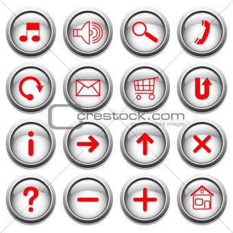 Vector buttons with red symbols.