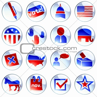 Set of red white and blue election icons