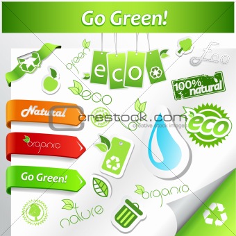 Set of green ecology icons.