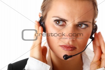 worried modern business woman with headset
