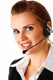 smiling modern business woman with headset
