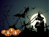 Halloween background with witch and pumpkin