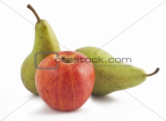 Ripe apple and two pears