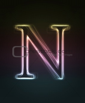 Glowing font. Shiny letter N.
