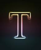 Glowing font. Shiny letter T.