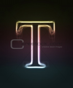 Glowing font. Shiny letter T.