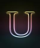 Glowing font. Shiny letter U.