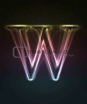 Glowing font. Shiny letter W.