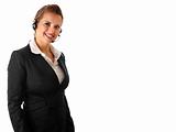 smiling modern business woman with headset

