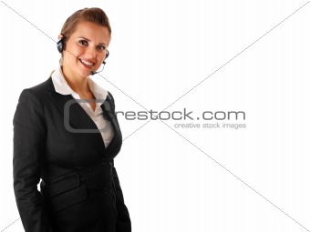 smiling modern business woman with headset
