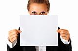 modern business woman holding empty white  paper

