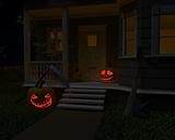halloween jack-o-lantern pumpkins on door step